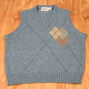 MCGREGOR Wool Blend VINTAGE Argyle Sweater Vest Mens Med Blue V Neck Made in USA